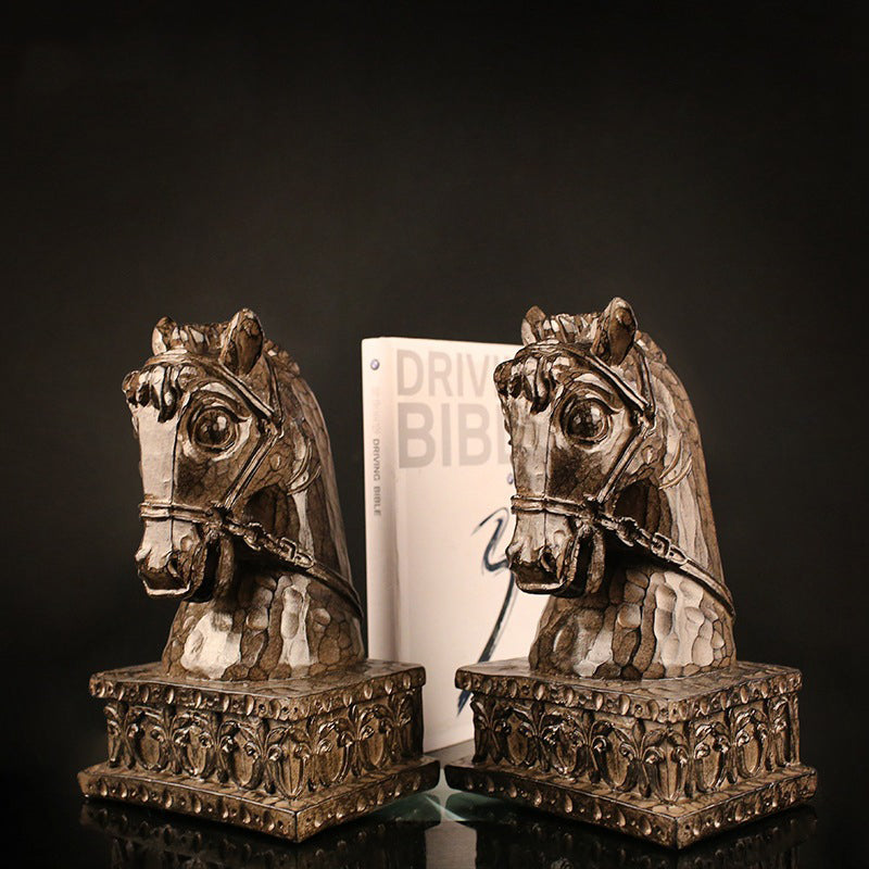 Golden Horse Head Sculpture Bookends - HOUSYE