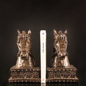 Golden Horse Head Sculpture Bookends - HOUSYE