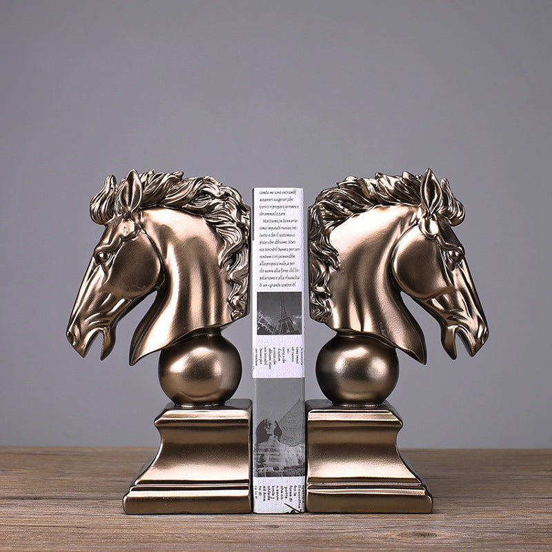 Golden Horse Head Sculpture Bookends - HOUSYE