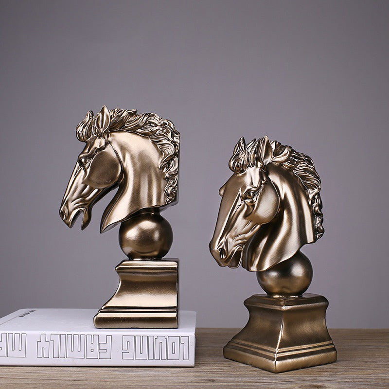 Golden Horse Head Sculpture Bookends - HOUSYE