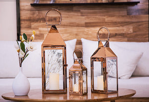 Rose Gold Metal Hanging Lantern - Set of 3 - HOUSYE