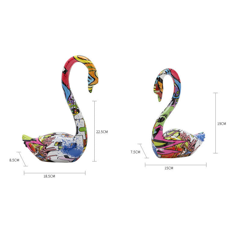 Resin Colorful Couple Swan Sculpture - A Set - HOUSYE