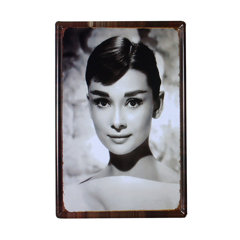 Vintage Tinplate Painting of Audrey Hepburn - HOUSYE