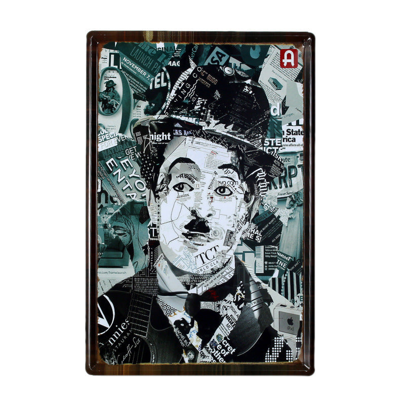 Vintage Tinplate Wall Painting of Chaplin - HOUSYE