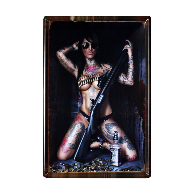 Sexy Girl Warrior Vintage Tinplate Wall Painting - HOUSYE